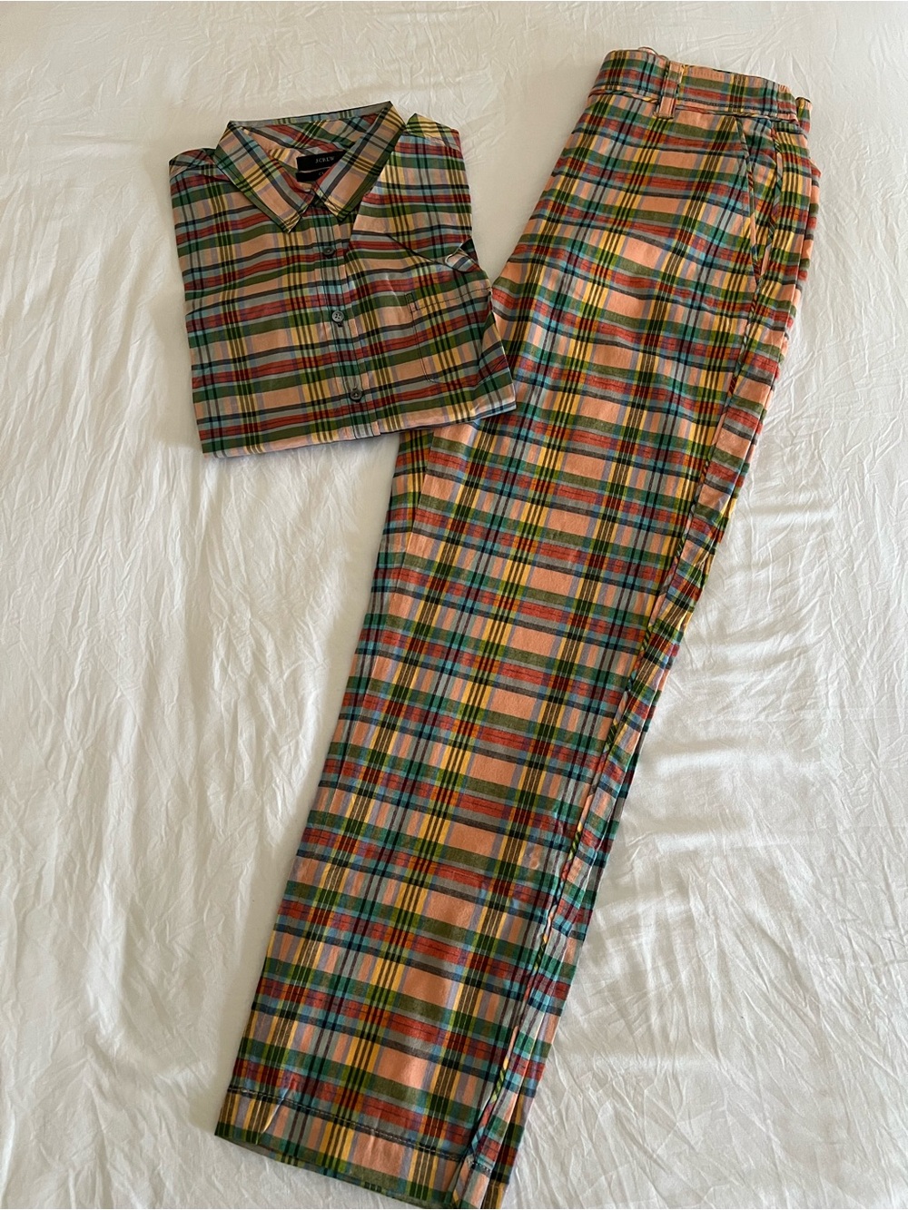 J. Crew Multicolor Plaid Pants and Button-Up Set